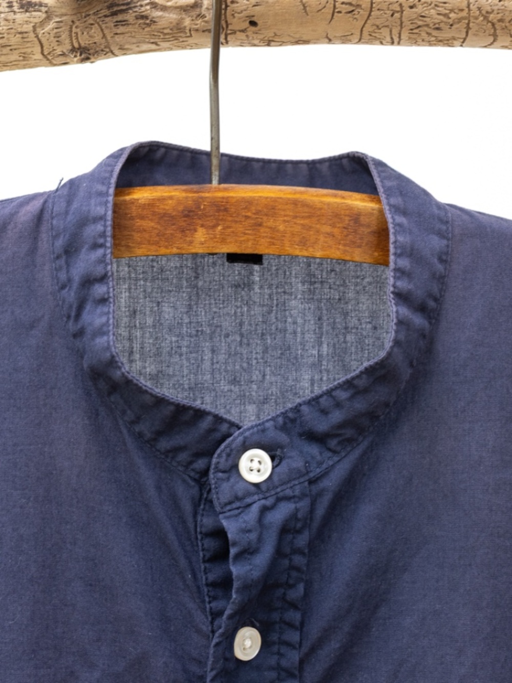 Muji : Light Weight Collarless Cotton Short Sleeve Shirt : Small